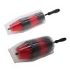 Two bristle bottle brushes in red and black with black handle, sitting inside a rigid transparent plastic casing.