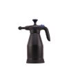 1.5 litre black plastic foamer with output nozzle on one side and handle on the other.