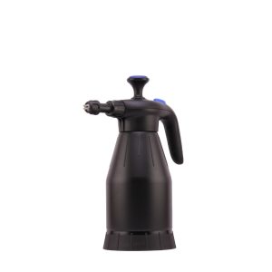 1.5 litre black plastic foamer with output nozzle on one side and handle on the other.