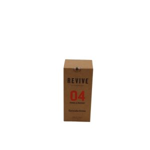 Closed brown upright rectangular carton box titled 'Revive 04 Finish & Protect Carnauba Crème'