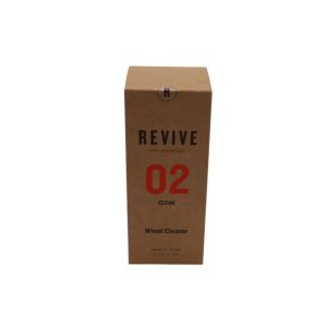 Closed brown upright rectangular carton box titled 'Revive 02 Clean Wheel Cleaner'