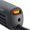 Close up of orange level-setting round switch on the back of a black dual action polisher.