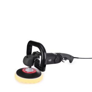 Corded professional black and grey rotary polisher with handle.