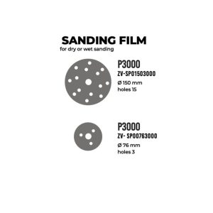 Chart showing sizes for the P3000 Sanding Film by Zvizzer