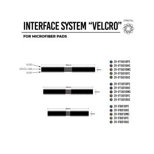 Chart showing interface velcro system for Zvizzer microfiber pads with the different sizes and hardness options.