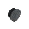 Tyre dressing foam applicator pad with curvy texture for scrubbing and with handle shape.