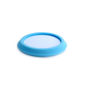 Back side of light blue medium cut flat face foam pad in size 9 inch.