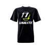 Black t-shirt showing from front side with Unilite logo imprinted.