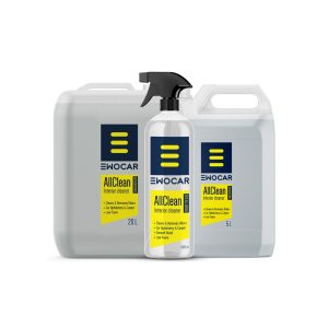 Two jerrycans and a bottle containing AllClean Interior Cleaner.