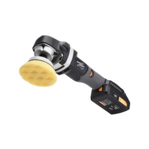 Cordless black and grey rotary polisher.