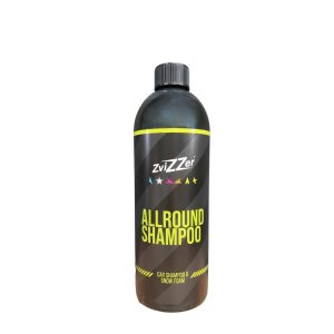 Transparent plastic bottle full of Allround Shampoo by Zvizzer.